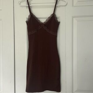 Brown lace bodycon dress
